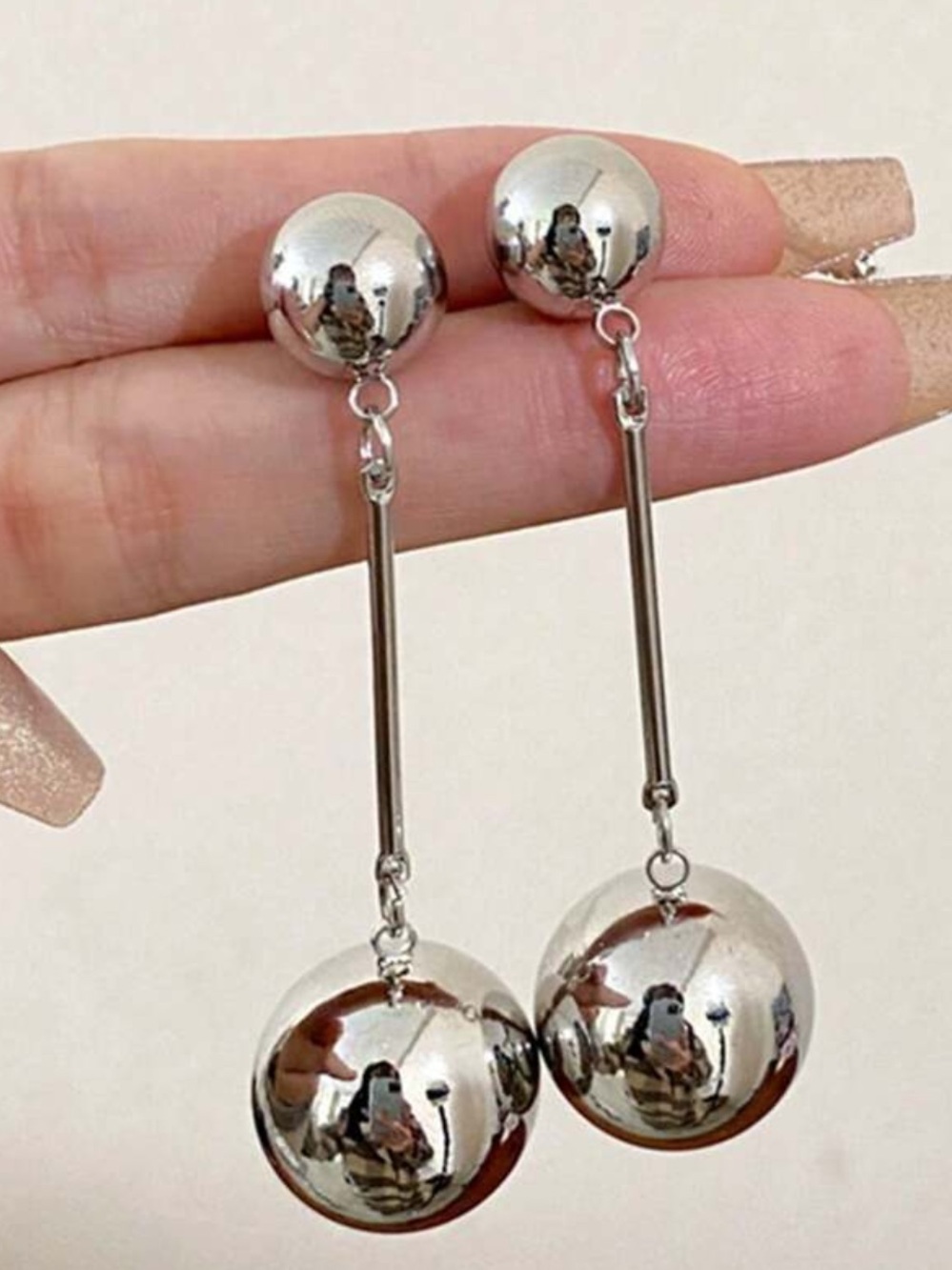 Silver Dangle Ball Earrings